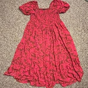 Torrid Red Floral Dress With Puff Sleeves